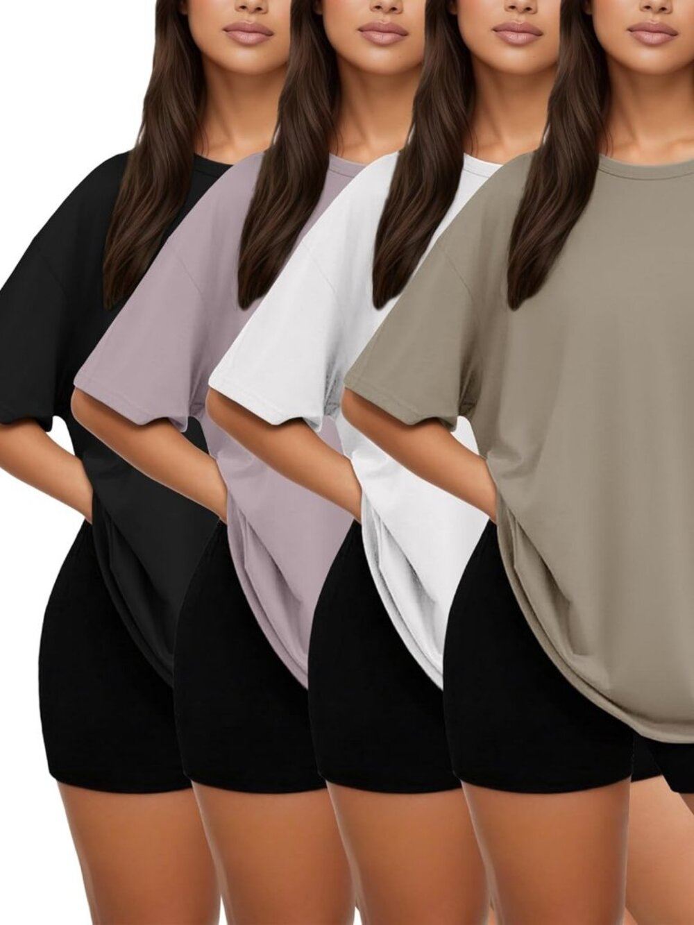 4 Pack Oversized Tshirts for Women, Loose Fit Crew Neck Summer Baggy Tops